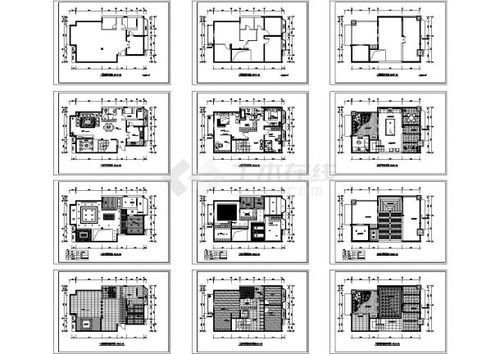 3层豪华别墅装修设计建筑施工cad图纸,共十二张